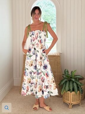 Boutique Prosperina Aurea Floral Midi Dress Bloom Service Small Tie Shoulder